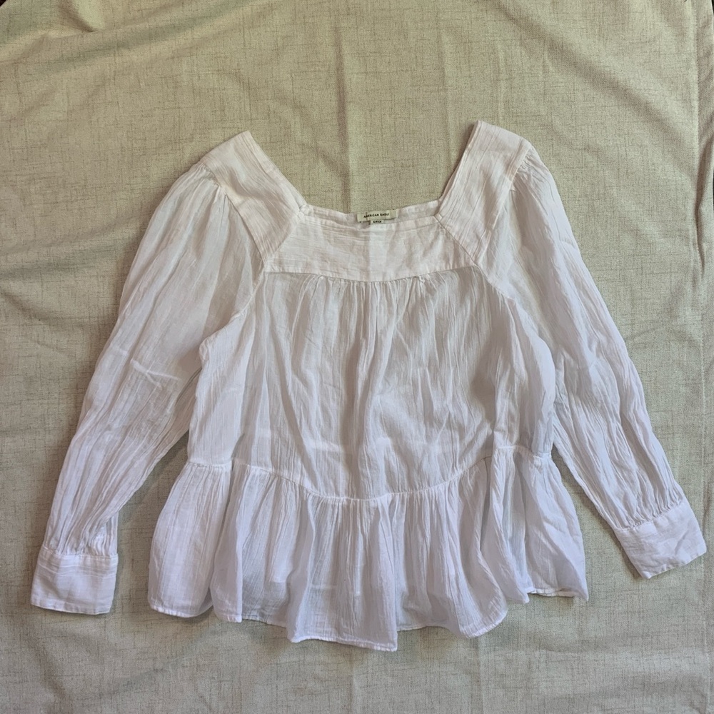 Small American Eagle 100% Cotton baby doll Flowy White Long Sleeve Top